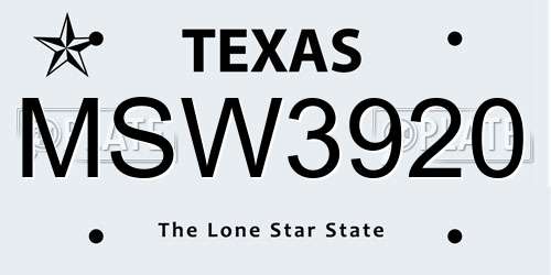MSW3920 Texas License Plate