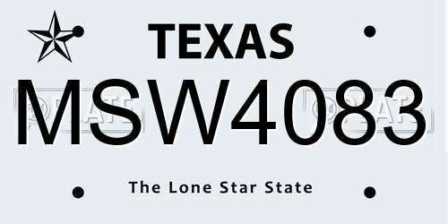 MSW4083 Texas License Plate