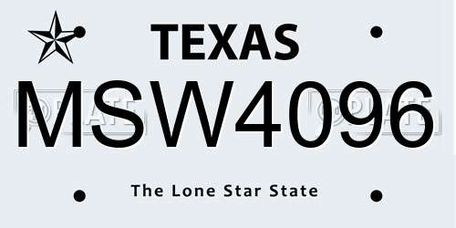 MSW4096 Texas License Plate