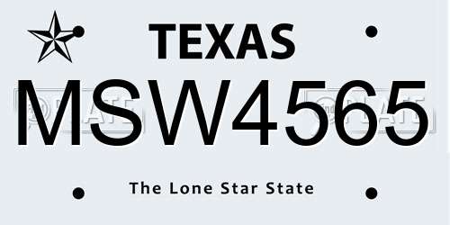 MSW4565 Texas License Plate