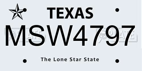 MSW4797 Texas License Plate