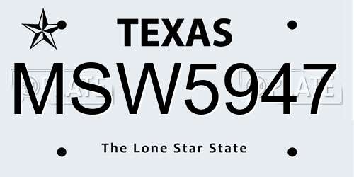 MSW5947 Texas License Plate