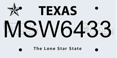 MSW6433 Texas License Plate