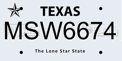 MSW6674 Texas License Plate