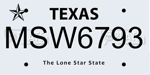MSW6793 Texas License Plate