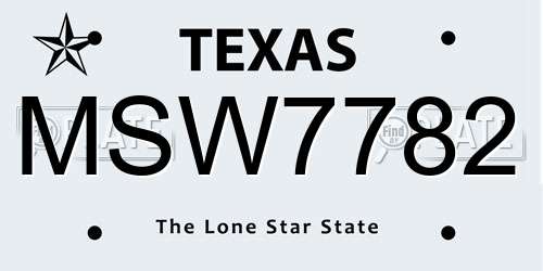 MSW7782 Texas License Plate