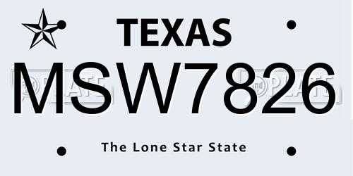 MSW7826 Texas License Plate