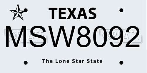 MSW8092 Texas License Plate