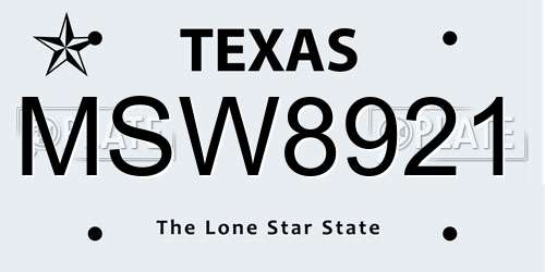 MSW8921 Texas License Plate