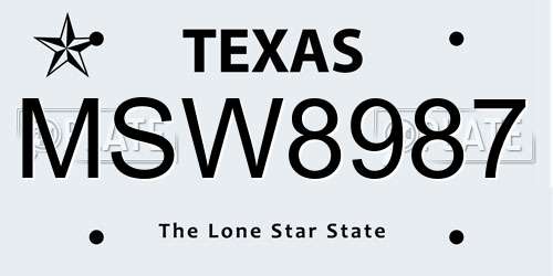 MSW8987 Texas License Plate