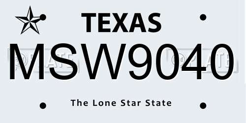 MSW9040 Texas License Plate