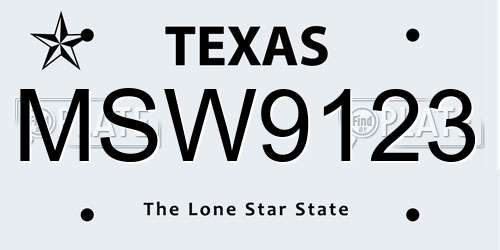 MSW9123 Texas License Plate