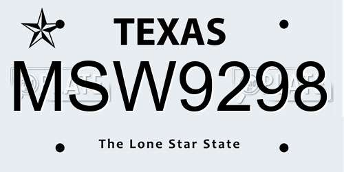 MSW9298 Texas License Plate