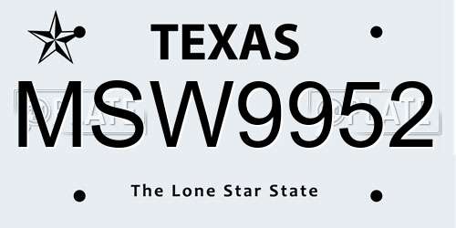 MSW9952 Texas License Plate
