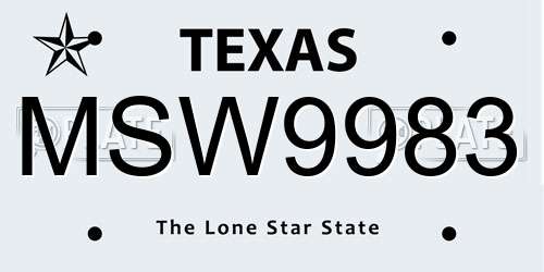 MSW9983 Texas License Plate