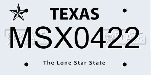 MSX0422 Texas License Plate