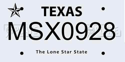 MSX0928 Texas License Plate