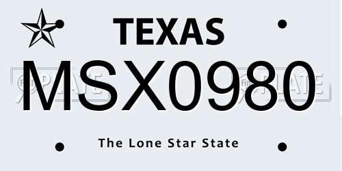 MSX0980 Texas License Plate