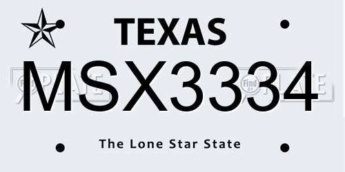 MSX3334 Texas License Plate