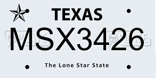 MSX3426 Texas License Plate