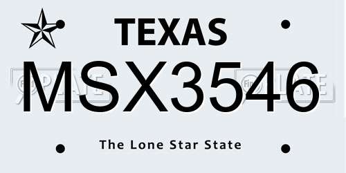 MSX3546 Texas License Plate