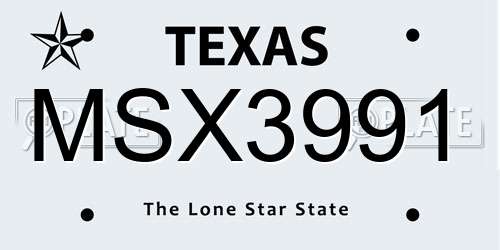 MSX3991 Texas License Plate