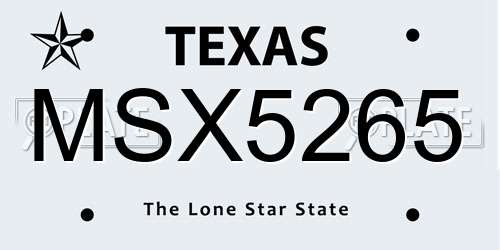 MSX5265 Texas License Plate
