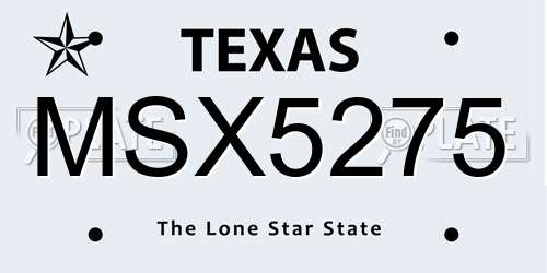 MSX5275 Texas License Plate