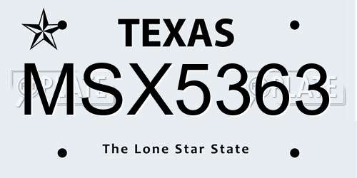 MSX5363 Texas License Plate