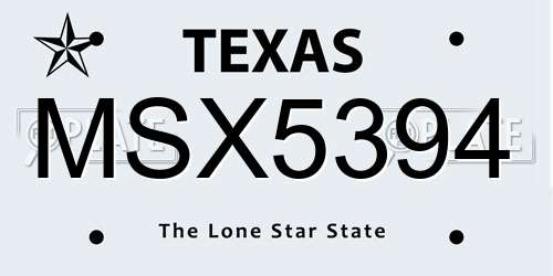 MSX5394 Texas License Plate