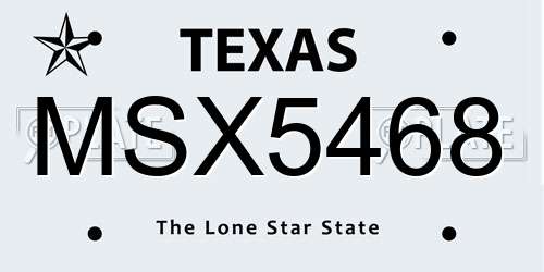 MSX5468 Texas License Plate