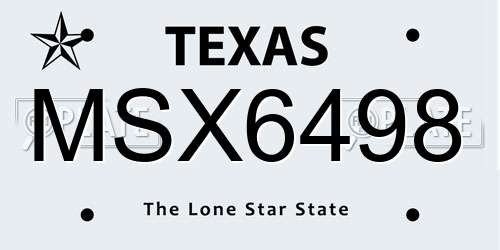 MSX6498 Texas License Plate