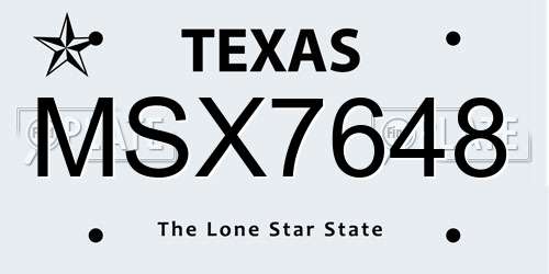 MSX7648 Texas License Plate