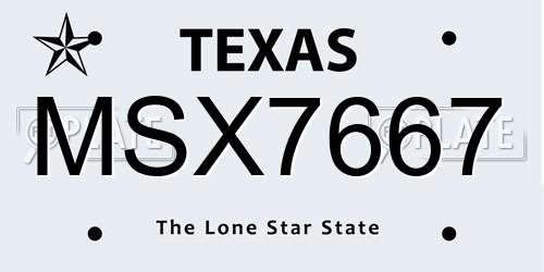 MSX7667 Texas License Plate