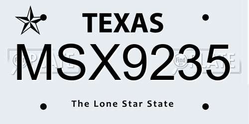 MSX9235 Texas License Plate