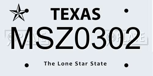 MSZ0302 Texas License Plate