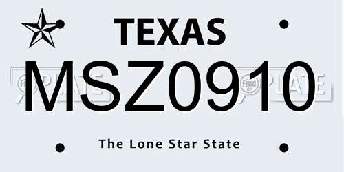 MSZ0910 Texas License Plate