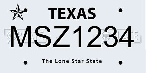 MSZ1234 Texas License Plate