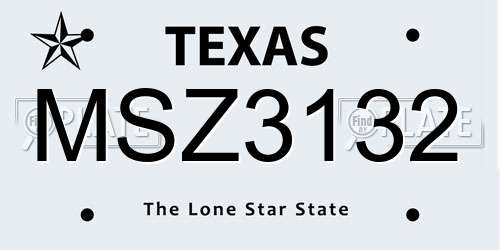 MSZ3132 Texas License Plate