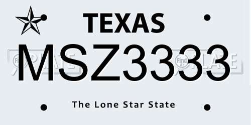 MSZ3333 Texas License Plate