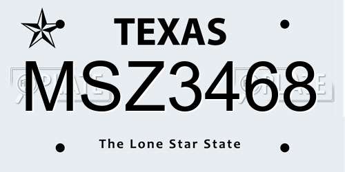 MSZ3468 Texas License Plate