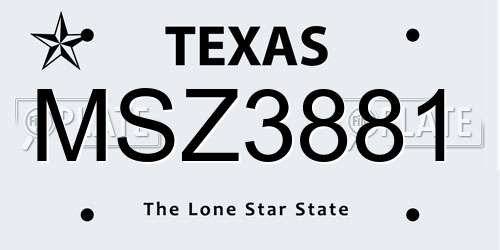 MSZ3881 Texas License Plate
