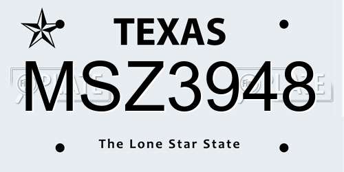 MSZ3948 Texas License Plate