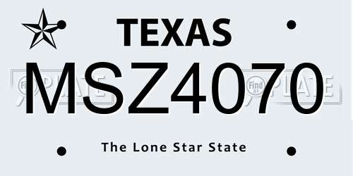 MSZ4070 Texas License Plate