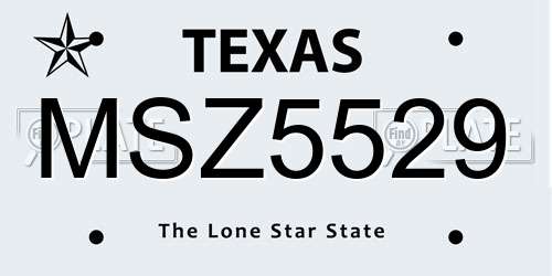 MSZ5529 Texas License Plate