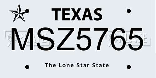 MSZ5765 Texas License Plate