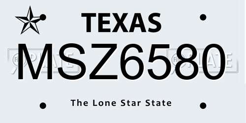 MSZ6580 Texas License Plate