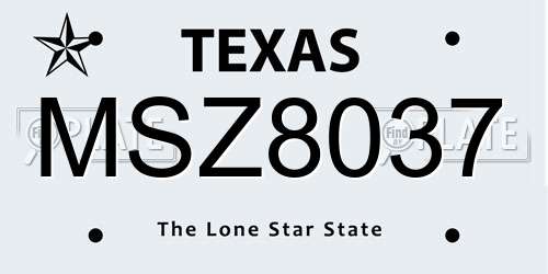 MSZ8037 Texas License Plate