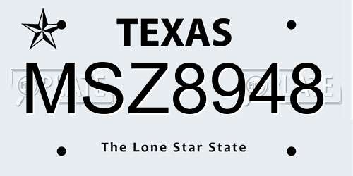 MSZ8948 Texas License Plate