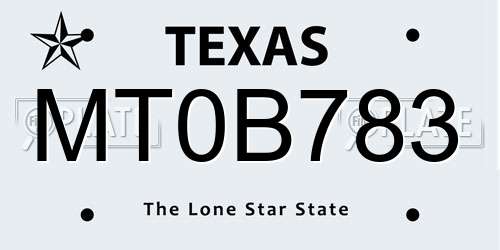 MT0B783 Texas License Plate